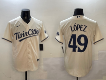 Men's Minnesota Twins #49 Lopez Cream Cool Base Stitched Baseball Jersey