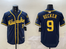 Men's Milwaukee Brewers #9 Bob Uecker Navy With Home Patch Limited Stitched Jersey