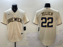 Men's Milwaukee Brewers #22 Christian Yelich Cream Cool Base Stitched Jersey