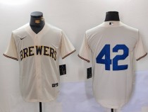 Men's Milwaukee Brewers #42 Jackie Robinson Cream Stitched Jersey