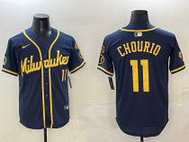 Men's Milwaukee Brewers #11 Jackson Chourio Navy With Home Patch Limited Jersey