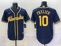 Men's Milwaukee Brewers #10 Sal Frelick Navy Cool Base Stitched Jersey