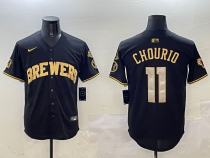 Men's Milwaukee Brewers #11 Jackson Chourio Black/Gold With Home Patch Limited Stitched Jersey