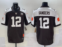 Men's Cleveland Browns #12 Shedeur Sanders Brown/White 2025 Draft F.U.S.E. With Jim Brown Limited Jersey