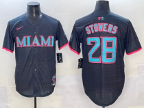 MLB Miami Marlins #28 Stowers Black Game Nike Jersey