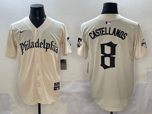 Men's Philadelphia Phillies #8 Nick Castellanos Cream GOTHIC Vapor Limited Stitched Jersey