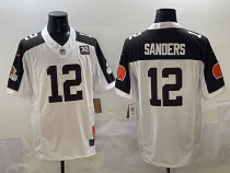 Men's Cleveland Browns #12 Shedeur Sanders White/Brown 2025 Draft F.U.S.E. With Jim Brown Limited Jersey
