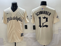 Men's Philadelphia Phillies #12 Kyle Schwarber Cream GOTHIC Vapor Limited Stitched Jersey