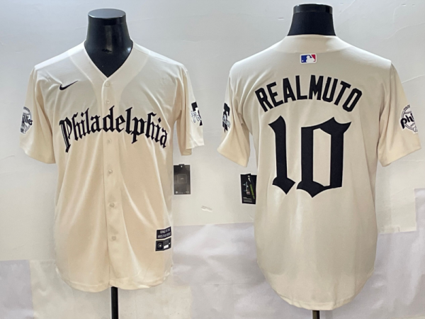 Men's Philadelphia Phillies #10 Realmuto Cream GOTHIC Vapor Limited Stitched Jersey