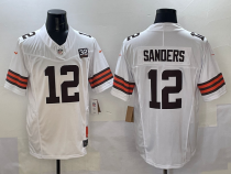 Men's Cleveland Browns #12 Shedeur Sanders White 2025 Draft F.U.S.E. With Jim Brown Limited Jersey