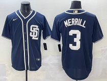 Men's MLB San Diego Padres #3 Merrill Navy Game Jersey