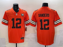 Men's Cleveland Browns #12 Shedeur Sanders Orange 2025 Draft F.U.S.E. With Jim Brown Limited Jersey