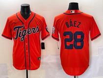 Men's Detroit Tigers #28 Javier Báez Orange Stitched Baseball Jersey