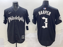 Men's Philadelphia Phillies #3 Bryce Harper Black GOTHIC Vapor Limited Stitched Jersey