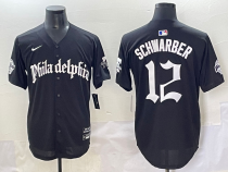 Men's Philadelphia Phillies #12 Kyle Schwarber Black GOTHIC Vapor Limited Stitched Jersey