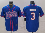 Men's Buffalo Bills #3 Damar Hamlin Blue With Patch Cool Base Stitched Baseball Jersey