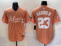 MLB Atlanta Braves #23 Michael Harris II Peach 2024 Atliens & Peach With Outkast Patch Vapor Jersey