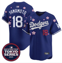 Men's Los Angeles Dodgers #18 Yoshinobu Yamamoto Royal 2025 Tokyo Series Limited Stitched Jersey