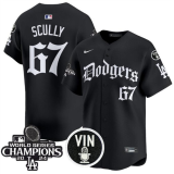 Men's Los Angeles Dodgers #67 Vin Scully Black Mexico 2025 LA Gothic Style With Vin And 2024 Jersey