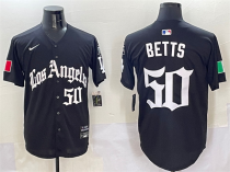 Men's Los Angeles Dodgers #50 Mookie Betts Black Mexico 2025 LA Gothic Style With Fernando Jersey