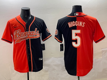 Men's Cincinnati Bengals #5 Tee Higgins Orange With Patch Split Stitched Baseball Jersey