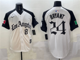 Men's Los Angeles Dodgers Front #8 Back #24 Kobe Bryant White/Black Mexico 2025 LA Gothic Style Jersey