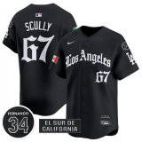 Men's Los Angeles Dodgers #67 Vin Scully Black Mexico 2025 LA Gothic Style With Fernando And 2024 Jersey
