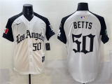 Men's Los Angeles Dodgers #50 Mookie Betts White/Black Mexico 2025 LA Gothic Style Jersey