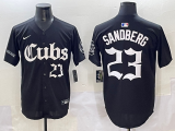 Men's Chicago Cubs #23 Sandberg Black Stitched Baseball Jersey