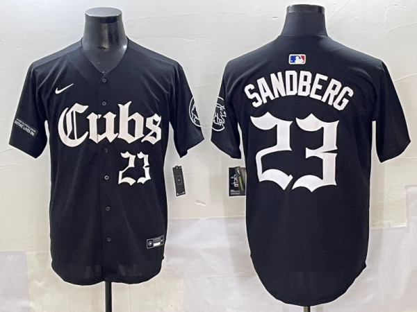 Men's Chicago Cubs #23 Sandberg Black Stitched Baseball Jersey
