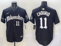 Men's Milwaukee Brewers #11 Jackson Chourio Black New Jersey