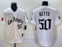 Men's Los Angeles Dodgers #50 Mookie Betts White Mexico 2025 LA Gothic Style With Fernando Jersey