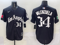 Men's Los Angeles Dodgers #34 Fernando Valenzuela Black Mexico 2025 LA Gothic Style Jersey