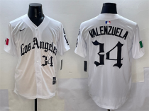 Men's Los Angeles Dodgers #34 Fernando Valenzuela White Mexico 2025 LA Gothic Style Jersey