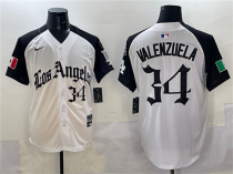 Men's Los Angeles Dodgers #34 Fernando Valenzuela White/Black Mexico 2025 LA Gothic Style Jersey