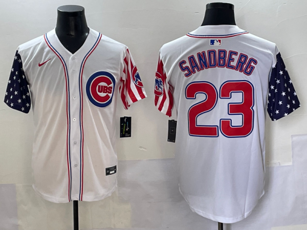Men's Chicago Cubs #23 Sandberg White Stitched Baseball Jersey