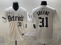 Men's Detroit Tigers #31 Riley Greene White 'Motor Gothic Edition' Vapor Premier Limited Jersey