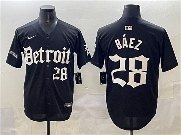 Men's Detroit Tigers #28 Javier Báez Black 'Motor Gothic Edition' Vapor Premier Limited Jersey