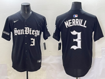 Men's MLB San Diego Padres #3 Merrill Black Gothic Style With Fernando Jersey