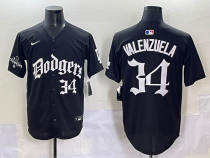 Men's Los Angeles Dodgers #34 Fernando Valenzuela Black Mexico 2025 LA Gothic Style Jersey