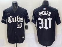 Men's Chicago Cubs #30 Kyle Tucker Black Gothic Style With Fernando Jersey
