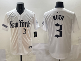 MLB New York Yankees #3 Babe Ruth White 'Gothic Fog Edition' Vapor Premier Limited Jersey