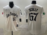Men's Los Angeles Dodgers #67 Vin Scully White #24 Kobe Bryant White Mexico 2025 LA Gothic Jersey