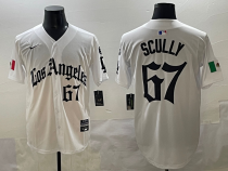 Men's Los Angeles Dodgers #67 Vin Scully White #24 Kobe Bryant White Mexico 2025 LA Gothic Jersey