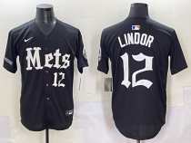 Men's New York Mets #12 Francisco Lindor Black 'Gothic Fog Edition' Vapor Premier Limited Jersey