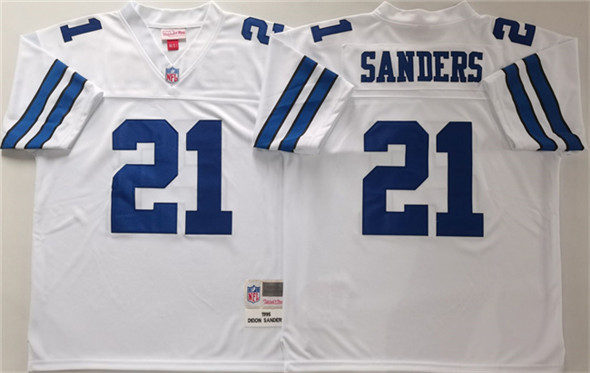 Men's Dallas Cowboys #21 Deion Sanders White Throwback Football Stitched Jersey