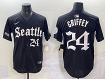 Men's MLB Seattle Mariners #24 Ken Griffey Black Gothic Style With Fernando Jersey