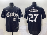Men's Chicago Cubs #27 Seiya Suzuki Black Gothic Style With Fernando Jersey