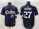 Men's Chicago Cubs #27 Seiya Suzuki Black Gothic Style With Fernando Jersey