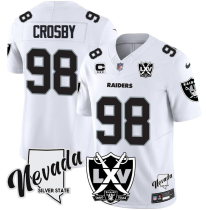 Men's Las Vegas Raiders #98 Maxx Crosby 2024 Anniversary Patch & C Patch White Stitched Jersey